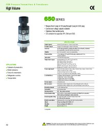 Thumbnail of document Data Sheet - 650 Series High Vol. OEM Press. Transducers